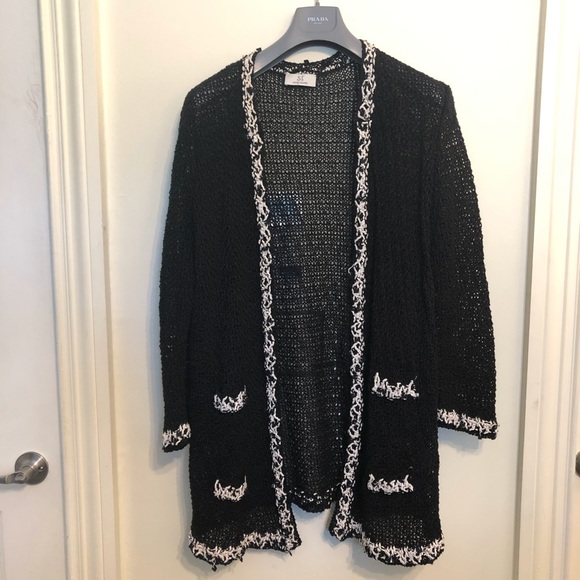 Black Open Weave Linen Cardigan - Picture 2 of 8